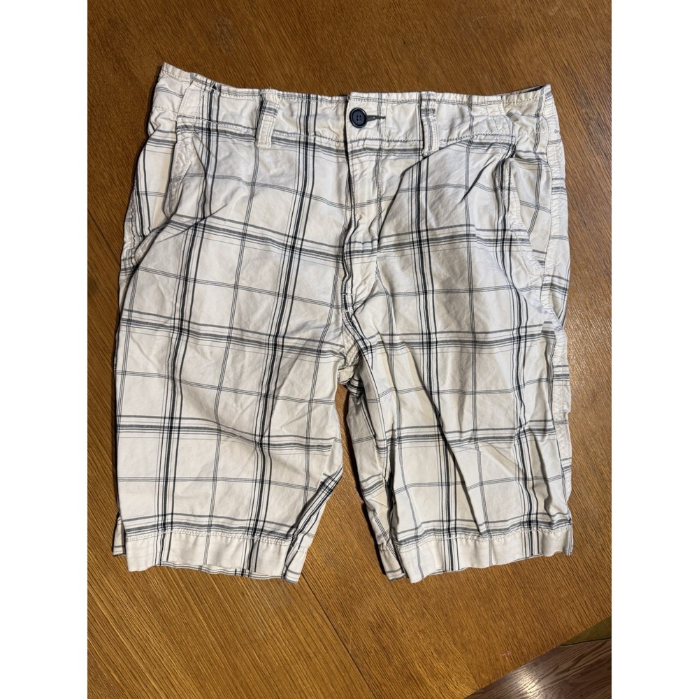 American Eagle Men's Plaid Shorts 32 Classic Length Cotton Khaki Casual